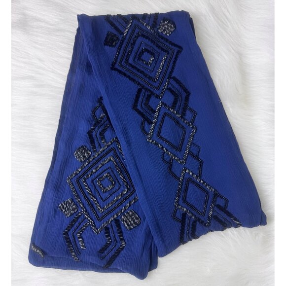 Women's Talbots Beaded Silk Scarf Midnight Blue Navy Blue - Picture 9 of 12